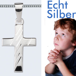 Baby Taufe Kinder Jugend Kommunion Firmung Kreuz Anhänger mit Kette Silber 925 