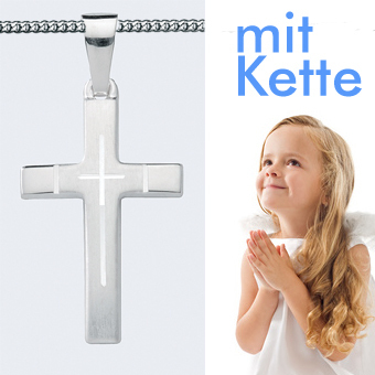 Kinder Taufe Kommunion Konfirmation Zirkonia Kreuz Anhänger mit Kette Silber 925 