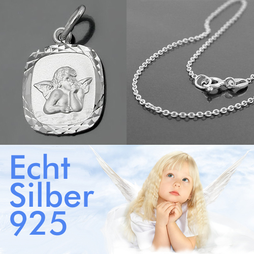 Baby & Kinder Schutzengel mit Namen Gravur Silber 925 mit Hals Kette 36 cm Taufe 