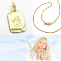 Kinder Weiß Gold 333 Herz Anhänger mit Engel und Namen Gravur & Kette Silber 925 