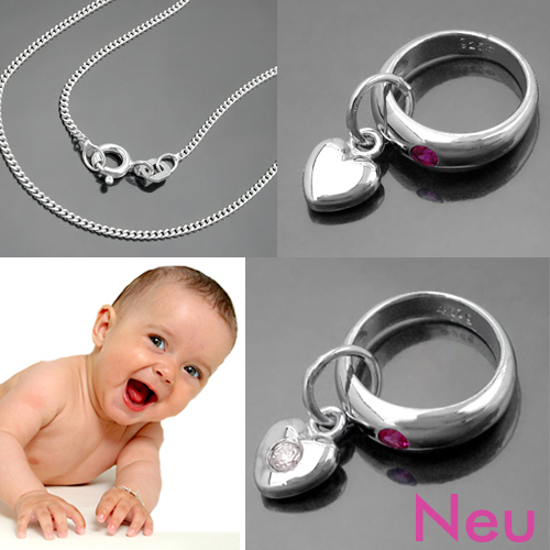 Juwelier Baby Taufe Zirkonia Trauring Echt Silber 925 mit Rundanker Kette 38 cm 