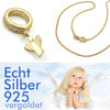 Baby Taufe Schutz Engel Memoire Taufring mit Kette Echt Silber 925 vergoldet NEU