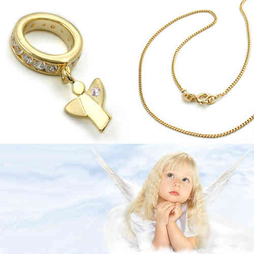 Weiß Gold 333 Baby Taufe betender Schutz Engel Taufring Rubin mit Silber Kette 
