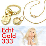 Taufring mit gestanztem Herz und Engel im Herz Anhänger Echt Gold 333 mit Kette Silber 925 vergold.
