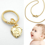Baby Taufe Engel Herz Brillant 0,01 ct Taufring Gold 333 8KT mit Kette Silber 925 vergold.
