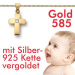 Kinder Kreuz mit Zirkonia ECHT GOLD 585 (14 Kt) und KETTE Echt Silber 925 vergoldet Vario 42-40 cm