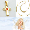 Mädchen Taufe Kreuz roter Stein GOLD 585 (14 KT) mit KETTE Echt Silber 925 vergoldet Vario 42-40 cm