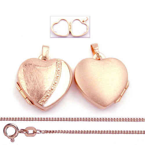 Foto Medaillon Damen Herz Amulett zum öffnen mit Kette Silber 925 Rosè vergoldet