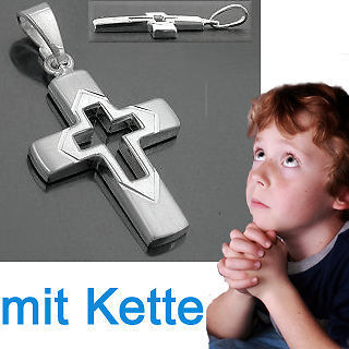 Baby Taufe Kinder Kommunion Firmung Jesus Kreuz Anhänger mit Kette Silber 925 