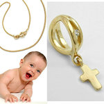 Baby Mini Strahlen Kreuz Anhänger Echt Gold 333 mit Kette Silber 925 vergoldet 